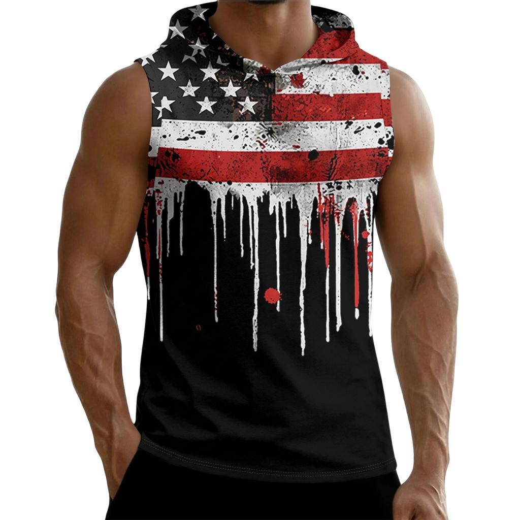 Men’s Sleeveless Hooded Tank Top with Graphic Print Loose Fit Pullover Casual Lightweight Athletic Wear for Summer