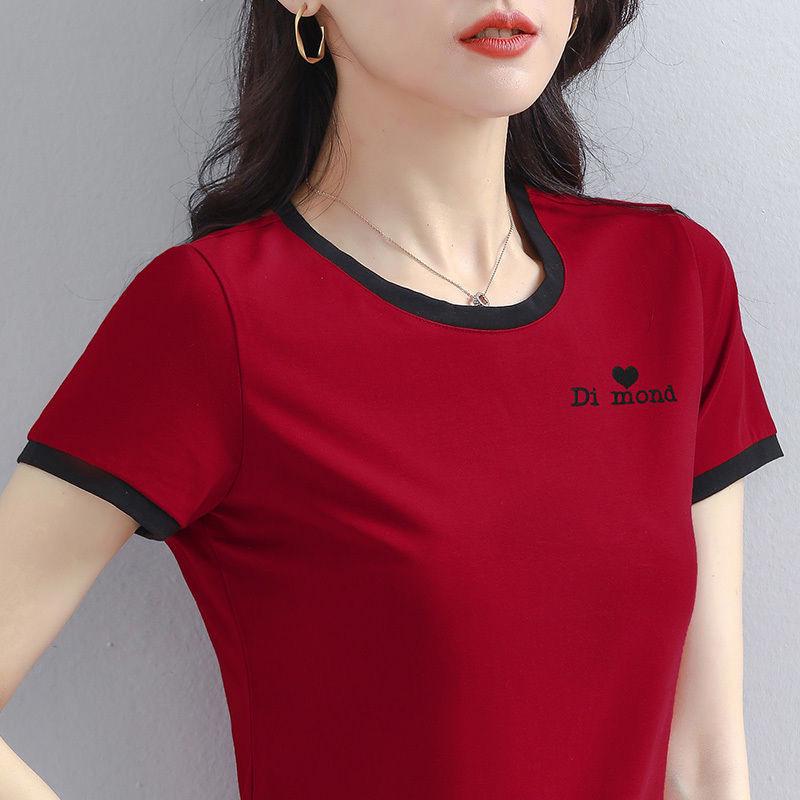 

Women s Korean Style Summer Short-Sleeve Casual T-Shirt, Plus Size Slimming Middle-Aged Mom Top M