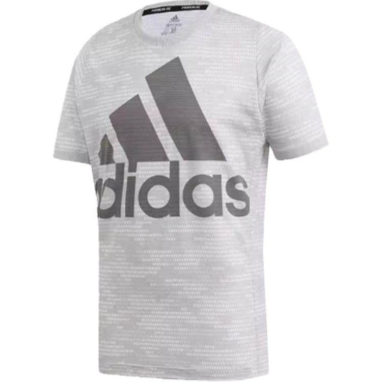 Adidas Round Neck Fashion Versatile Comfortable Short Sleeve Tennis Shirt Men Tops Gray FP7958