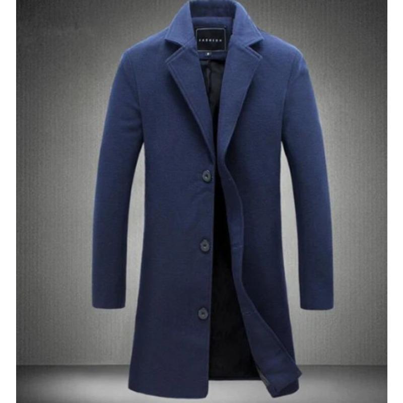 

Осенне-зимнее мужское шерстяное пальто Мужская одежда Корейская версия Slim Fit Среднего и длинного тренча Мужское шерстяное пальто 5xl тёмно-синий