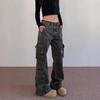 Women's Tie-Dye Distressed Cargo Pants - Versatile Straight-Leg with Slight Flare