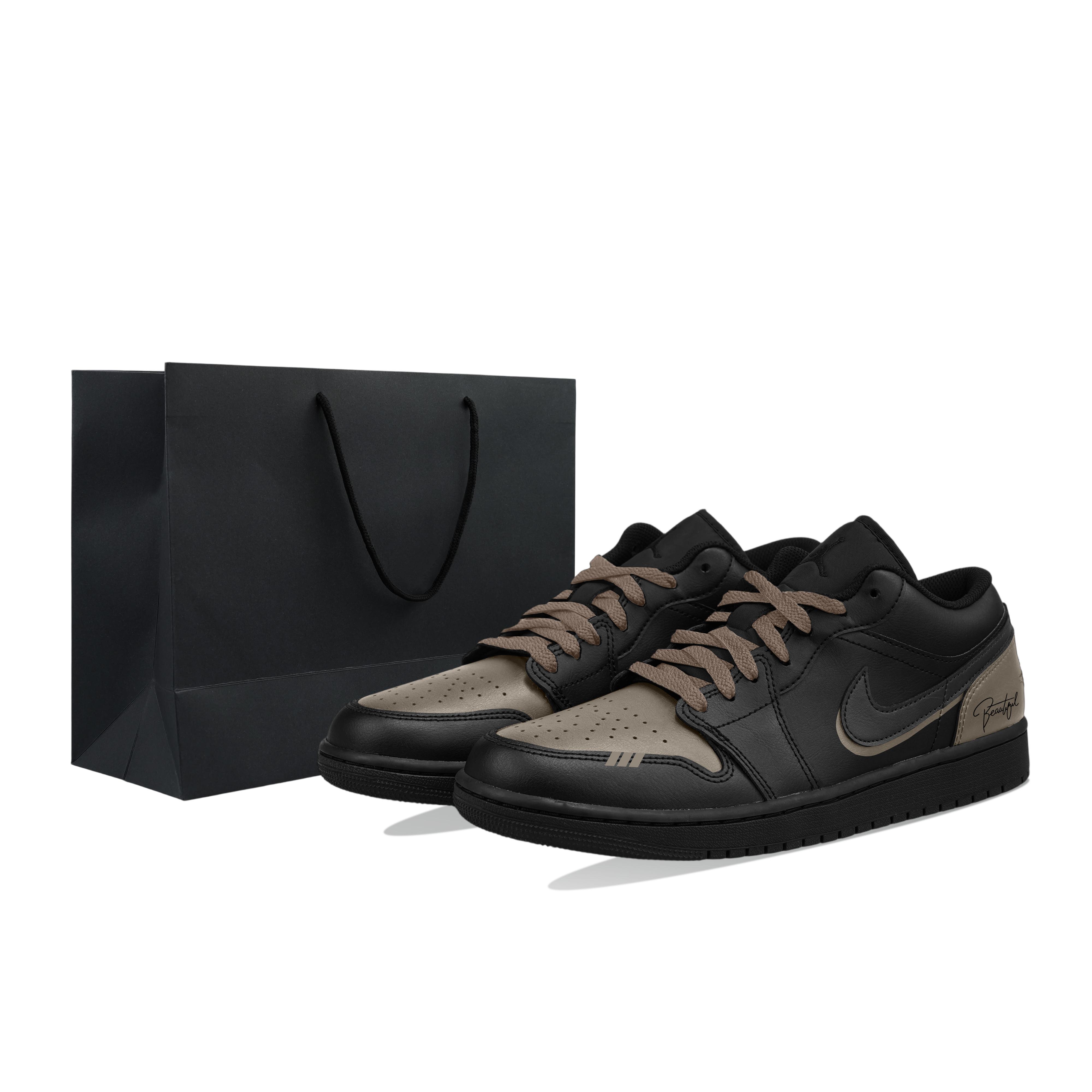 

Jordan Air Jordan 1 Cow Leather, Leather Low top Vintage Basketball Shoes Men s Black Brown 553558-093(Team695-) 43
