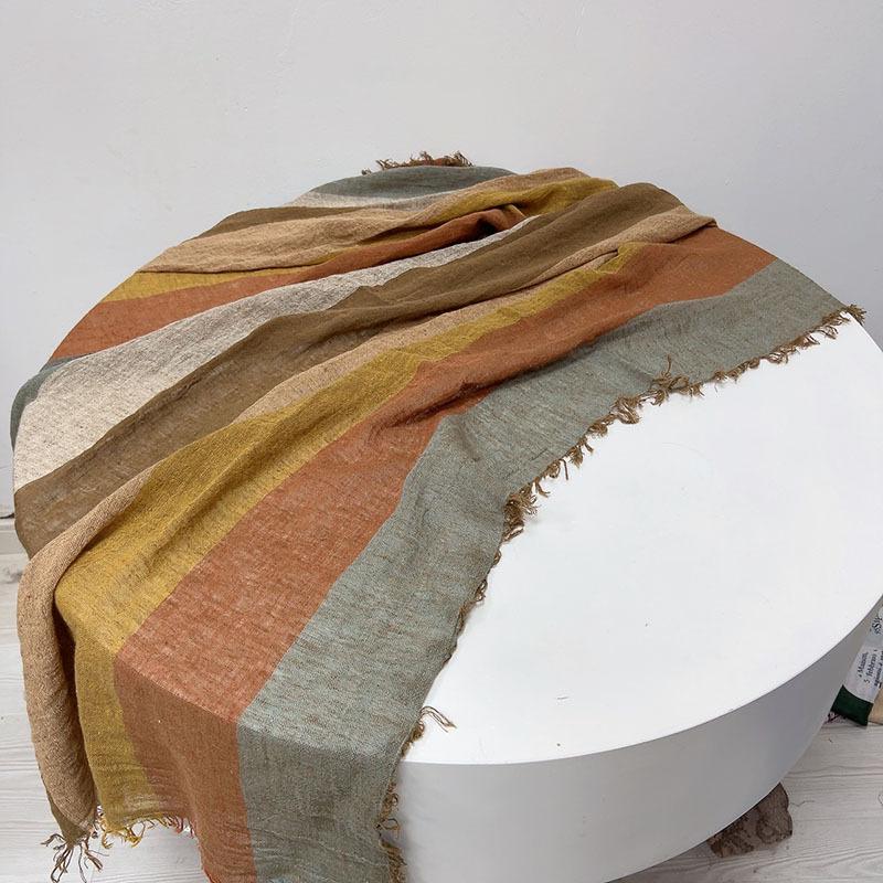 Baumwoll-Leinen gestreifter Kontrastfarben Herbst und Winter Damen künstlerischer und eleganter Stil Schal