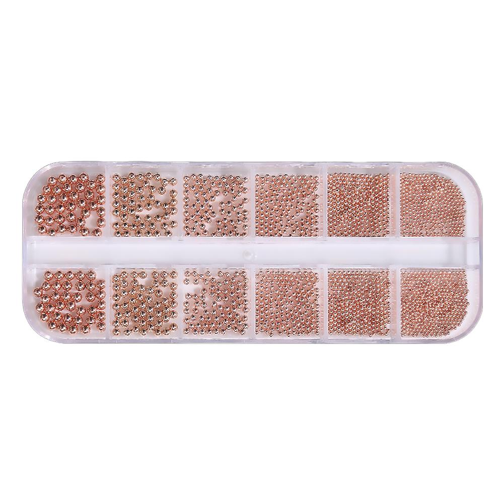 12Grids Mixed Mini Round Beads Nail Art Decor DIY 3D Nail Charms Micro Metal Ball Gold Silver Black Metal Beads for UV Gel Nail