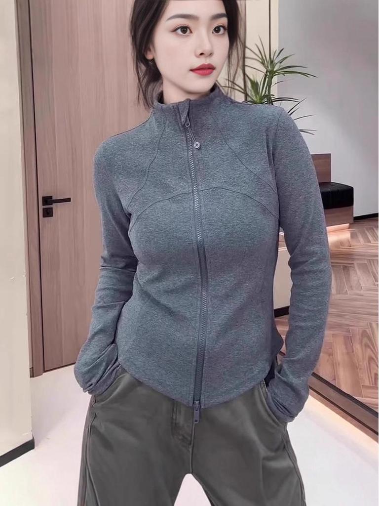 Solid Color Warm Fleece Stand Collar Jacket with Double Zipper and Slim Waist