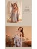 Exquisite Multicolor Lace Nightgown Set: Strappy Slip & Bathrobe with Deep V and Slit Design