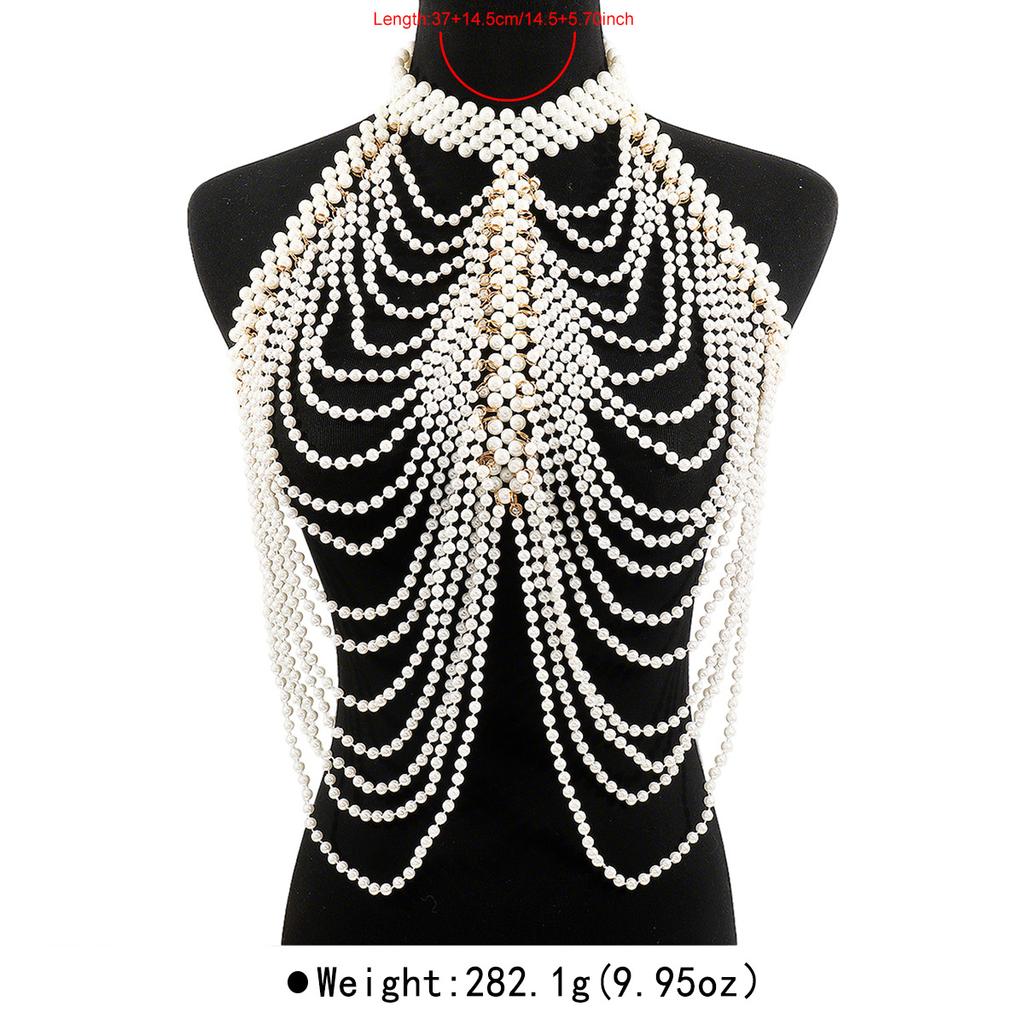 Fashion Body Chain Handmade Woven Shawl Pearl Tassel Wave Dress Wedding Costume Accessories