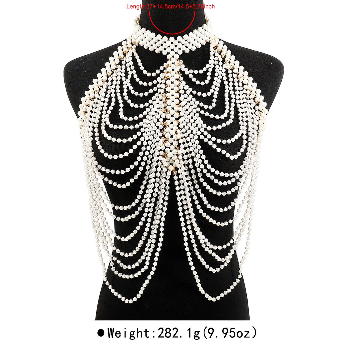 

Модная цепочка для тела, вязаная вручную шаль, кисточки из жемчуга, волновое платье, свадебные костюмные аксессуары