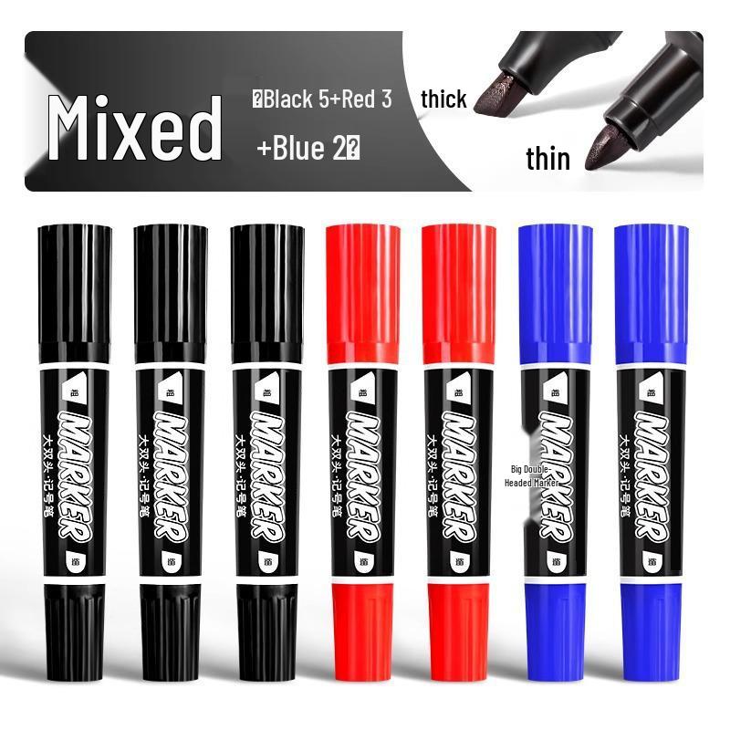 Large Double-Headed Oily Waterproof Marker - Black & Red Broad Tip, Non-Fading, Oil-Proof for Industrial Use