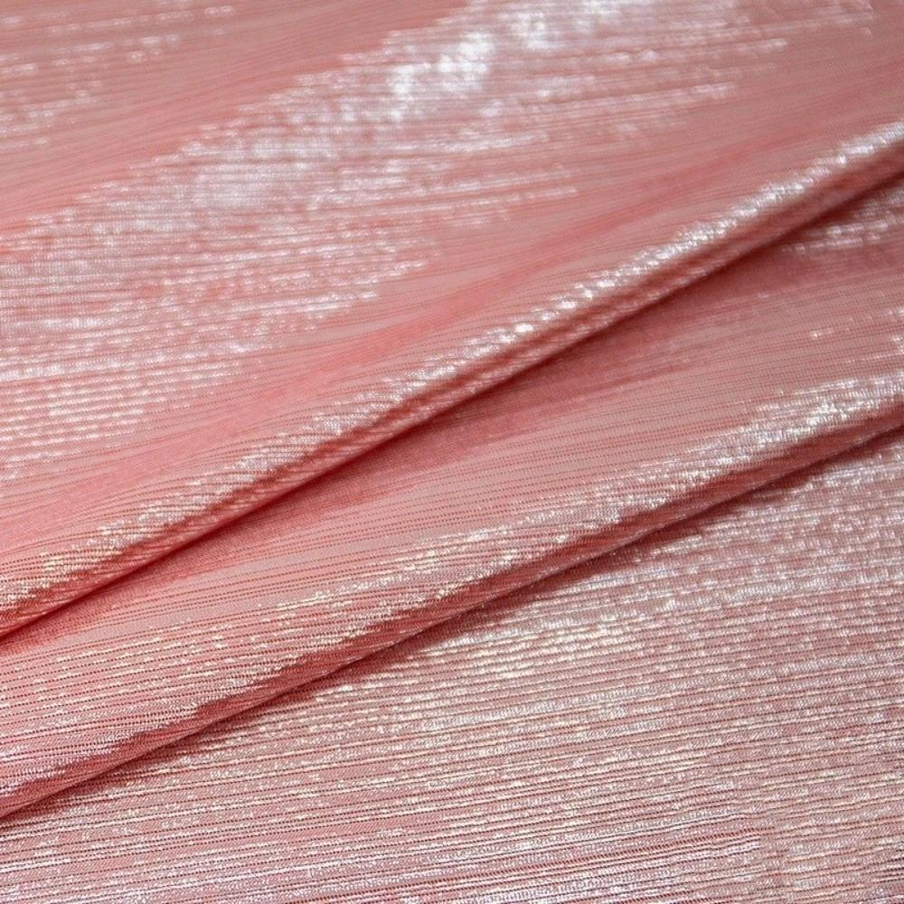 

Shiny Satin Fabric Silk Stretch Knit Hot Stamping Fabric Stripe Drawstring Laser Bright Color Dance Skirt Clothing Fabrics 100cm розовый