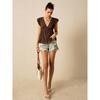 Spring and Summer Fashion Hollow-out V-neck Top with Ruffle Lace Short-sleeved Women’s T-shirts
