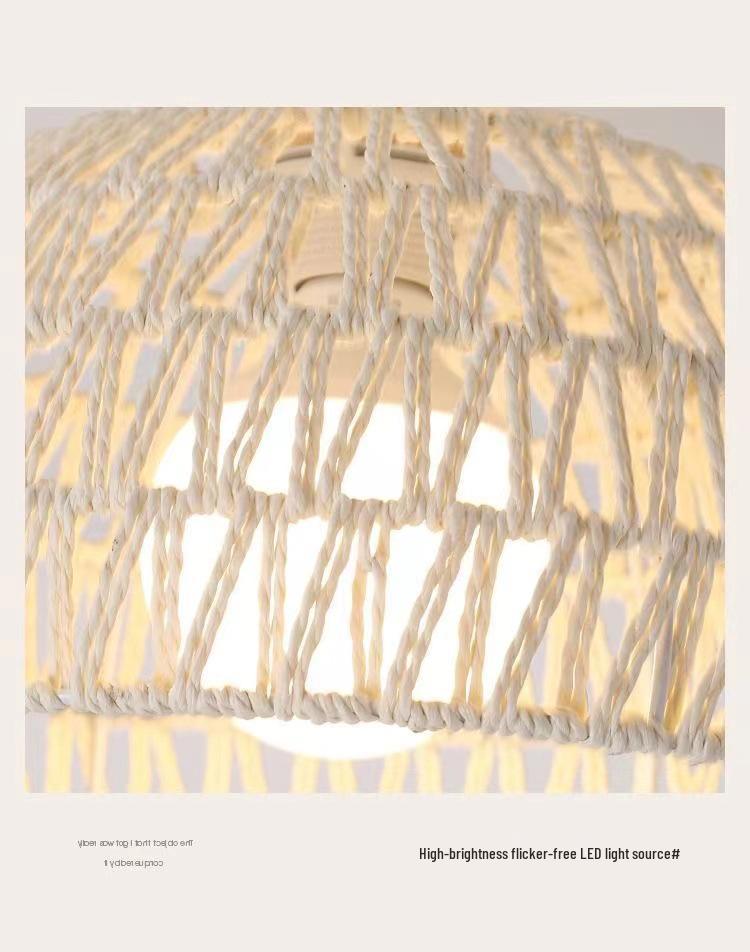 Solid Wood Pendant Light: Japanese Style Dining, Bar, Bedroom, Balcony, Retro Rattan Art, Cream Finish, Long Line Design.