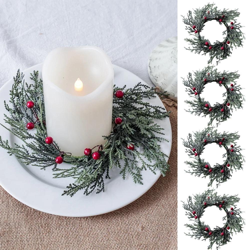20cm Christmas Candlestick Wreath Handmade Red Berry Candle Wreaths  New Year