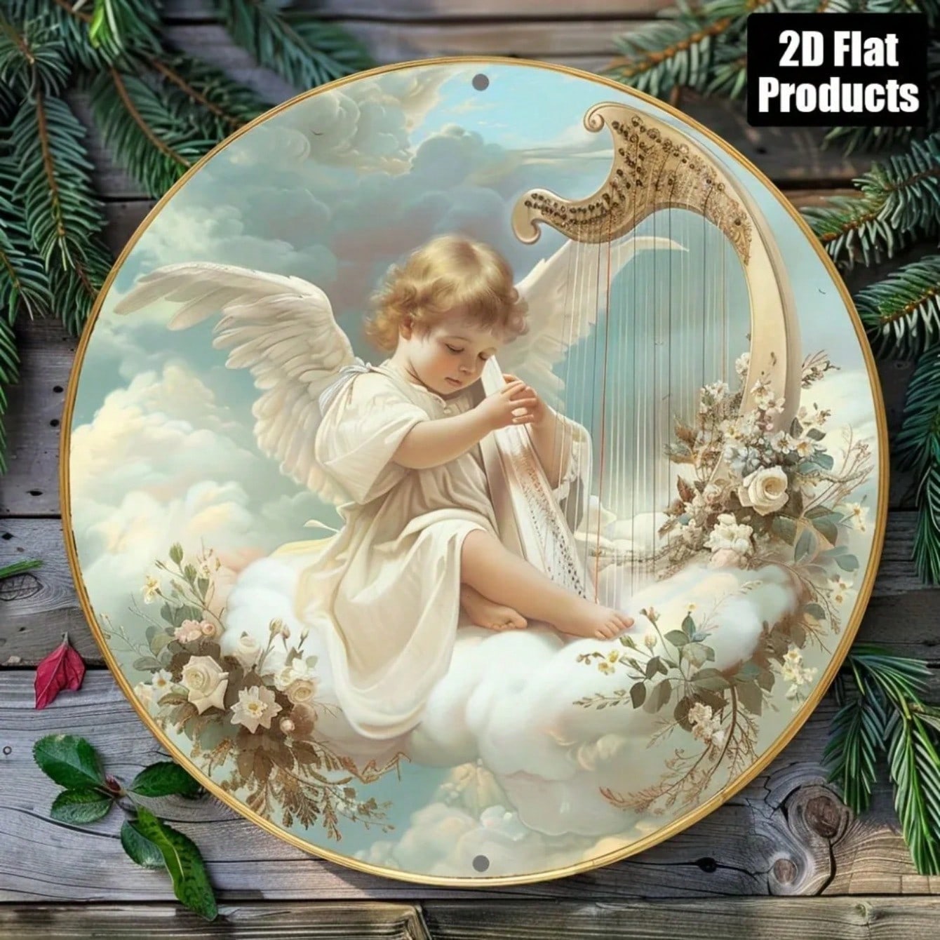 Vintage Angel Baby Round Metal Wall Art Aluminum Sign Home Decor 20x20