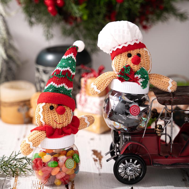Christmas Candy Gift Box Transparent Storage Jar For Cookies Snacks Gingerbread Man Food Container Kids New Year Decoration