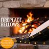 Manual Wooden Handicraft Fireplace Blower Hand Fan Leather for Fireplaces BBQ and Camping, Bellow with Hanging Leather Strap
