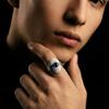 Adjustable Open Ring With Nebula Eye Motif Blue Zircon Geometric Wave Unisex Vintage Statement
