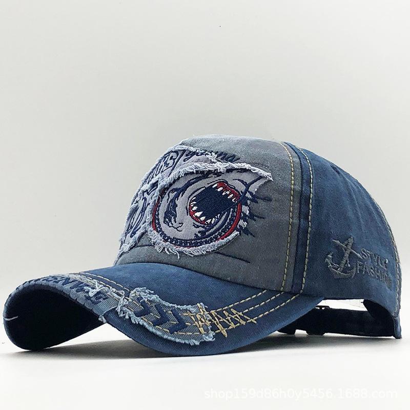

New embroidered baseball cap shark head old visor cap cap European and American style men s and women s sun hats Adjustable Темно-синій