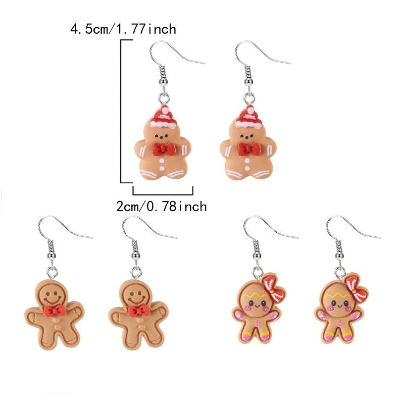 

3Pairs Cute Cartoon Christmas Gingerbread Simulated Cookies Earrings Resin Dangle Earrings Set Women S Christmas Gift Jewelry