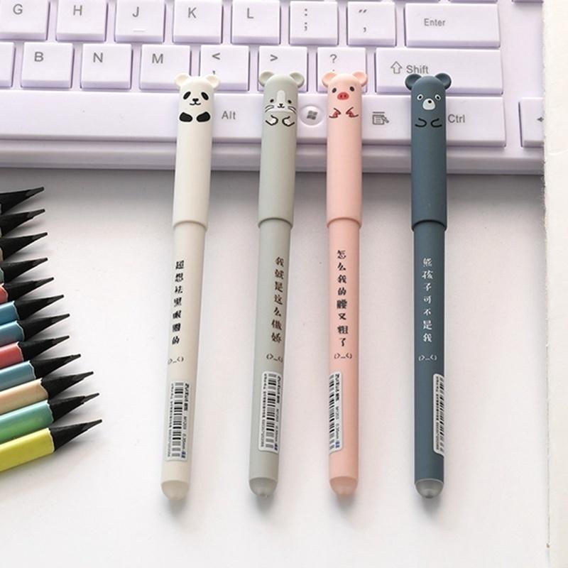 4 Pcs Animal Cat Bear Panda Erasable Pen Rollerball School Office Student 0.38 Mm Writing Supplies Japanese Stationery