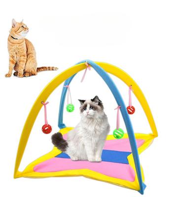 Cat Teasing Tent Bell Ball Foldable Cat Bed Playful Tent Cute Cat Pet Toy Indoor Cat Tent with Hanging Toy Portable Breathable