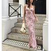 European and American Sexy Women's New Spaghetti Strap Dress, Floral Sleeveless Long Dress, One-step Dress