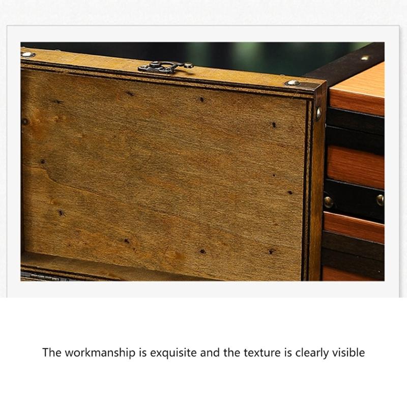Vintage Wooden Keepsakes Chest with Lock Mechanism Antique Jewelry Storage Box Lockable Small Accessories Container
