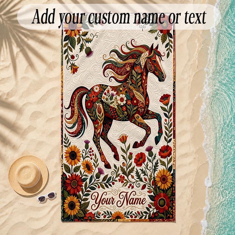 Horse Theme Soft Beach Towel Personalized Custom Name Text Towel Portable for Beach Pool Travel