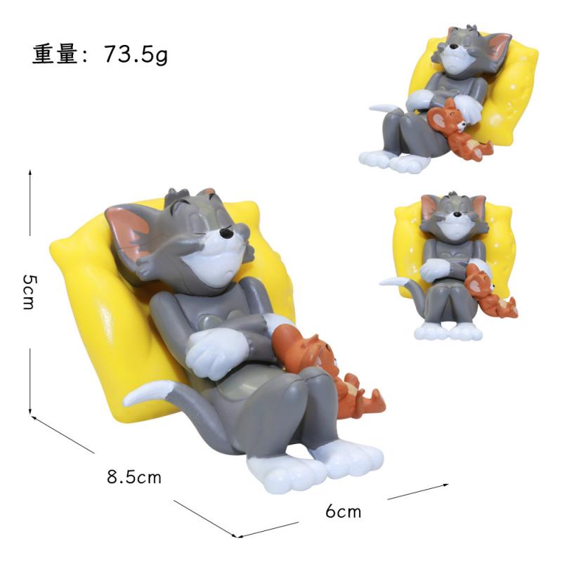 PVC Sleeping Tom and Jerry Car Ornament, Sweet Sleep Dolls for Car Interior Decoration, Cute Cartoon Dashboard Figurine