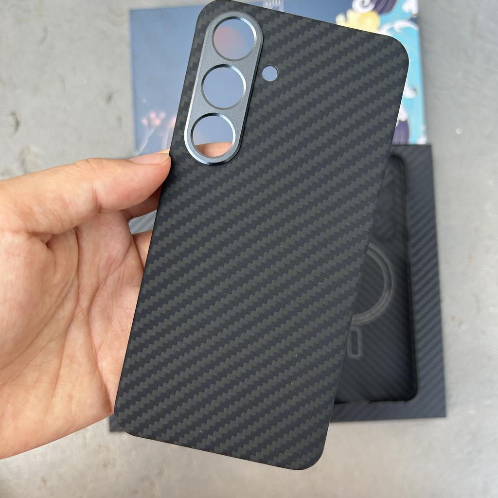 NO Magnetic Carbon Fiber Case for Samsung Galaxy S24+ Ultra S24 Plus Cover Hard Frame Aramid Fiber Case