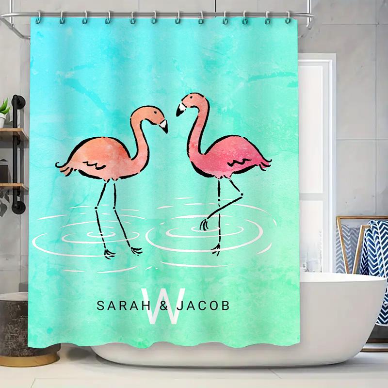 

Colorful Flamingo Shower Curtain Personalized with Name and Initials for Bathroom Decorations 90x180cm