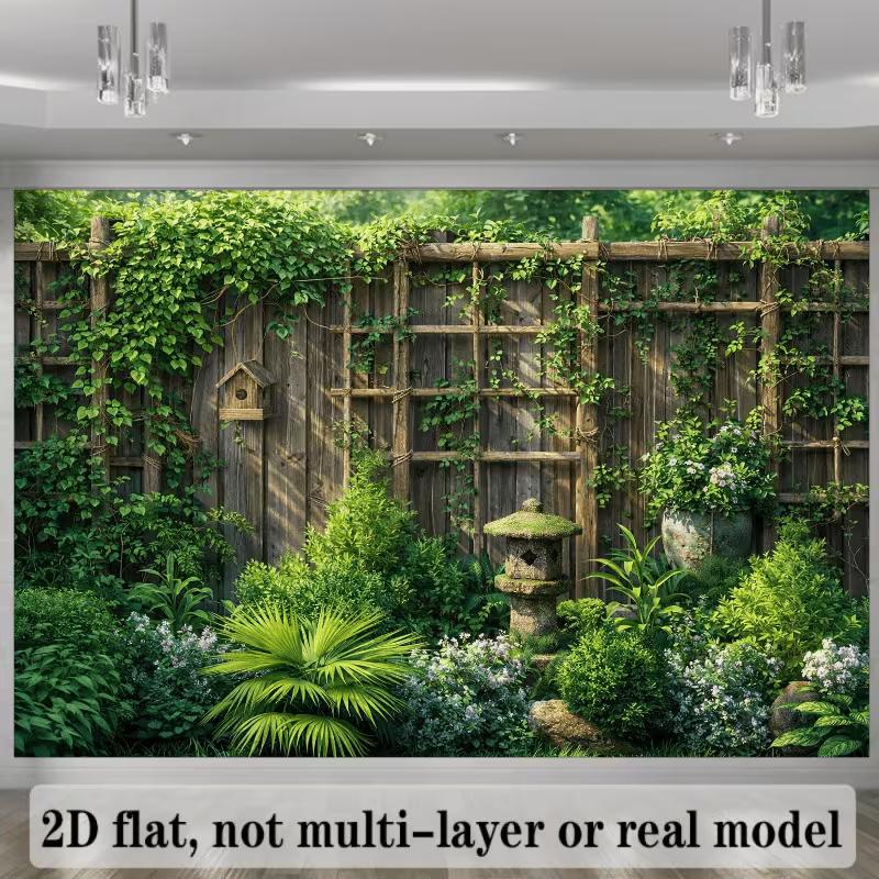 2D Japanese Zen Garden Wooden Trellis Ivy Stone Lantern Backdrop Wedding Photography Background Cloth