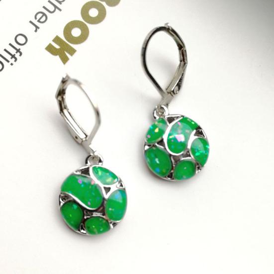 Fashion Women Faux Opal Round Soccer Dangle Leverback Earrings Jewelry Gift