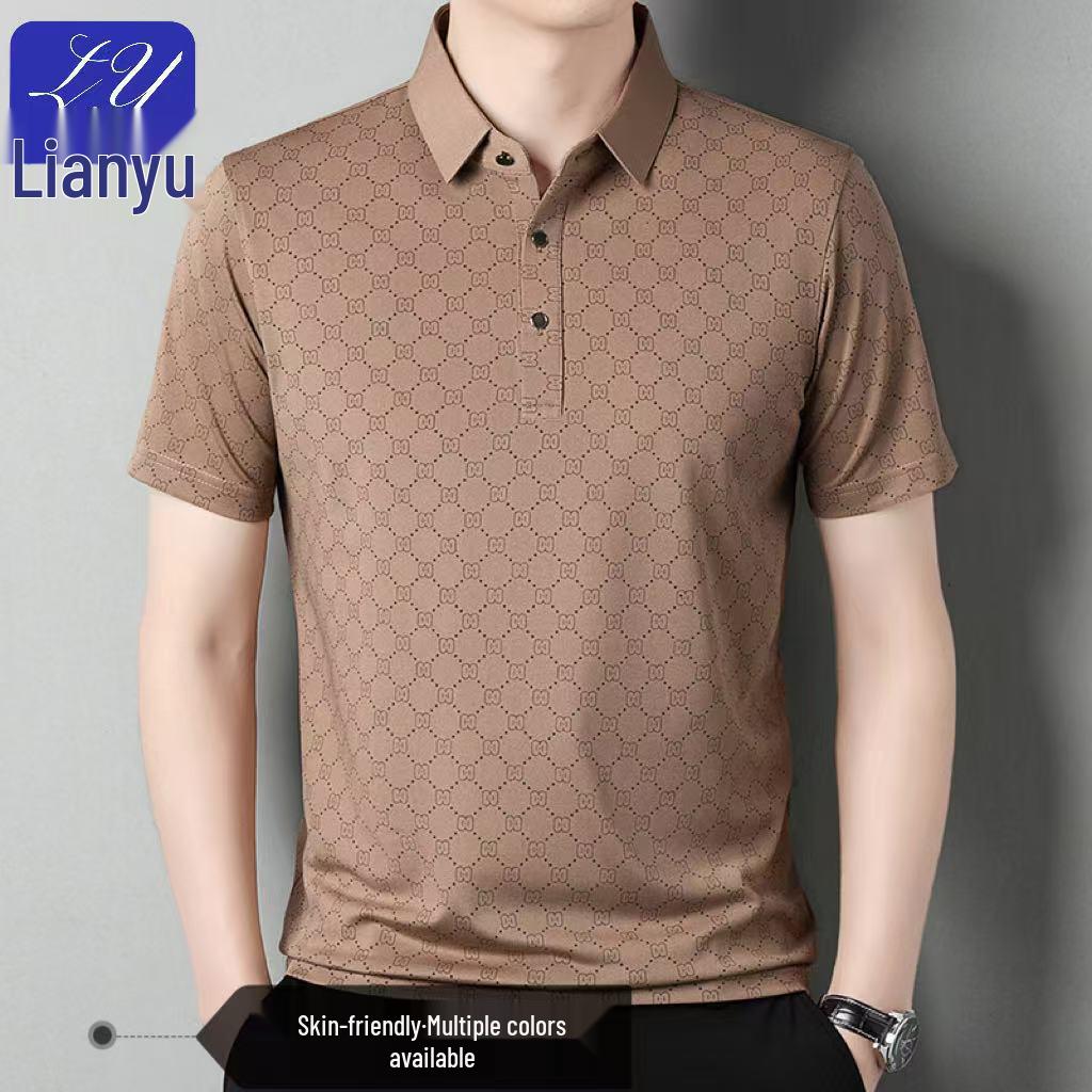 Men's Summer Ice Silk Polo: Loose Fit, Turn-Down Collar, Solid Color, Short Sleeve - New Trend for Middle-Aged