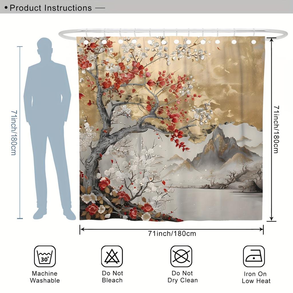 The charming oriental plum blossom shower curtain art print is suitable for home decoration and is the perfect choice