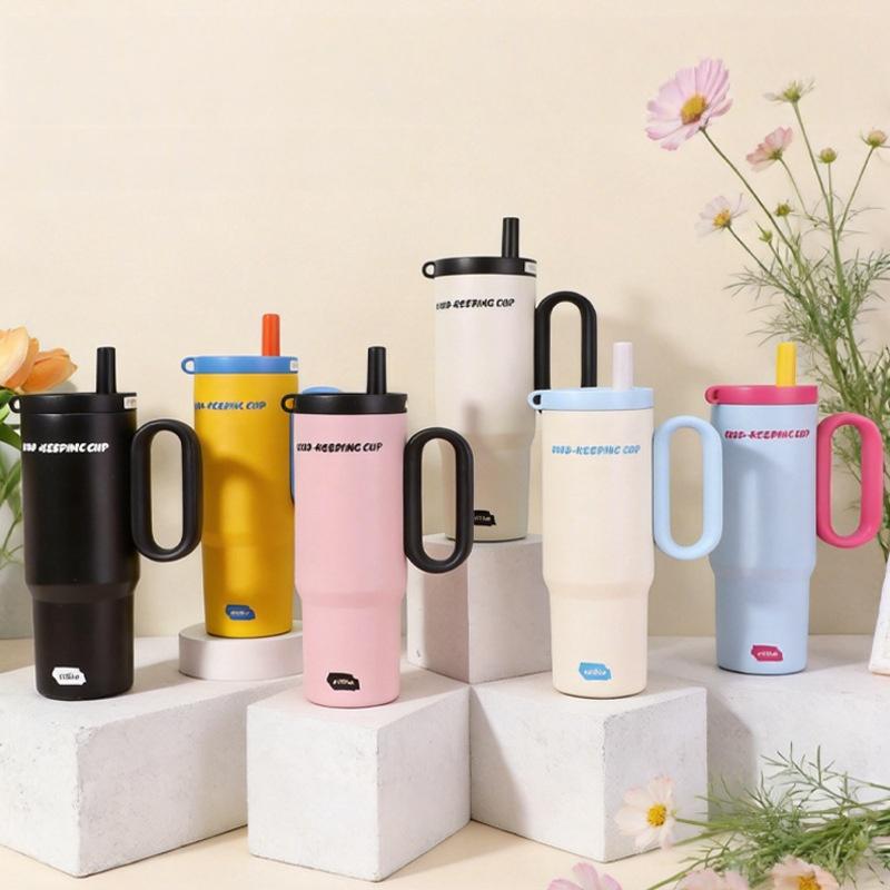 1Pcs 750Ml Large Capacity Coffee Cup Portable Water Cup With Straw 316 Stainless Steel Insulated Cup Cold & Retention