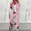 1 Set Blazer Pants Solid Color Two-piece Autumn Winter Open Stitch Slim Blazer