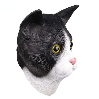 Süße Katzenmaske, Halloween-Kostüm, Party, Neuheit, Tierkopf, Gummi-Latex-Maske, Schwarz und Weiß, für Party