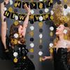 2026 Happy New Year Banner, Black and Gold Party Decorations New Year's Day Gala Party Decorations and Hanging Ornaments