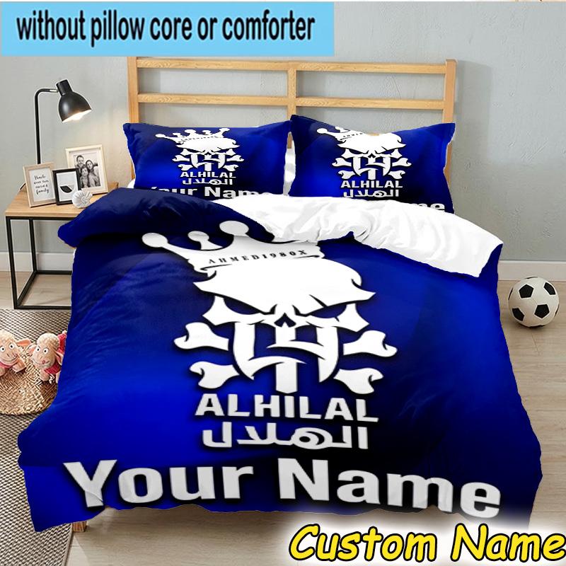 3pcs Custom Name Al Hilal FC Crest Bedding Set Includes 1 Duvet Cover & 2 Pillowcases for All Seasons Dormitory Home Decor Christmas gifts