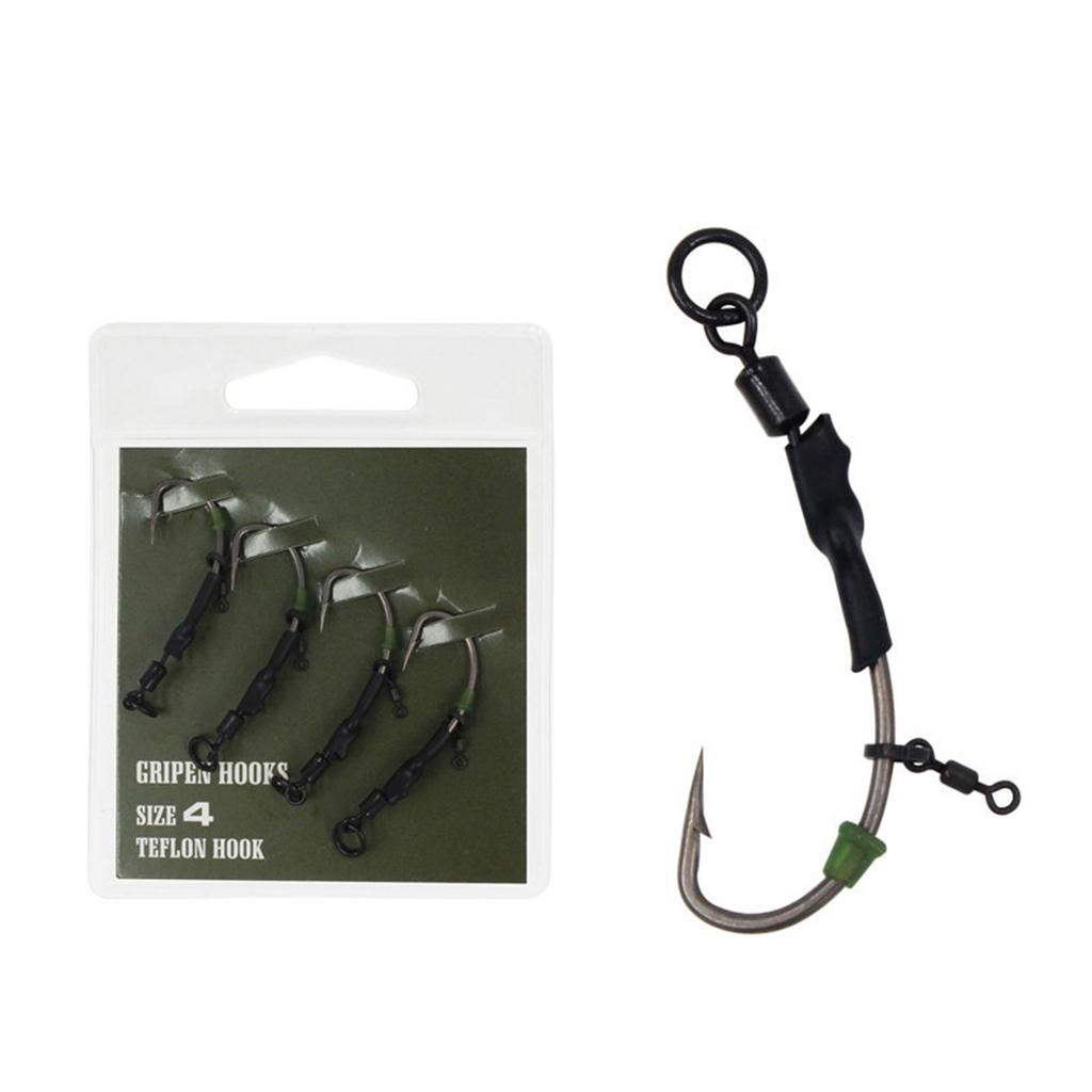 Carp Fishing Rig Wide Gape Hook with Leader and Anti Tangle Sleeve Fishing Ronnie Rig Hook Carp Fishing Leader Hook