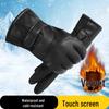 Men's Winter Windproof Leather Gloves - Fleece Lined, Touchscreen Compatible, for Outdoor Cycling & Motorcycling