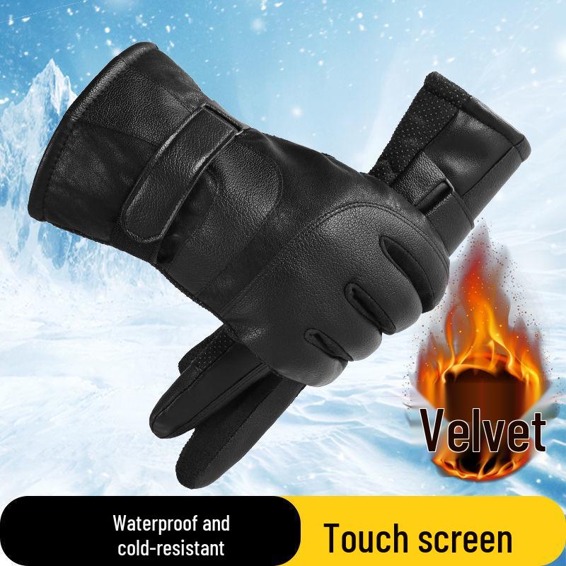 Men's Winter Windproof Leather Gloves - Fleece Lined, Touchscreen Compatible, for Outdoor Cycling & Motorcycling