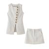 Kaslead New Arrival Women's Fashion Style Fashion round Neck Decorated Row Button Cotton Linen Vest Skirt