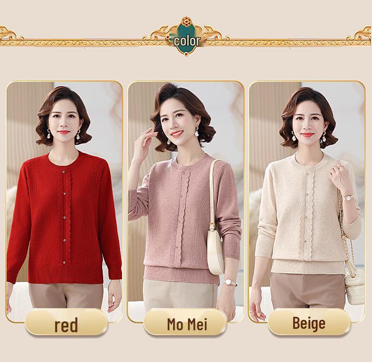 2024 Women's Autumn Knit Sweater – Versatile Round Neck Base Layer for Middle-Aged & Elderly