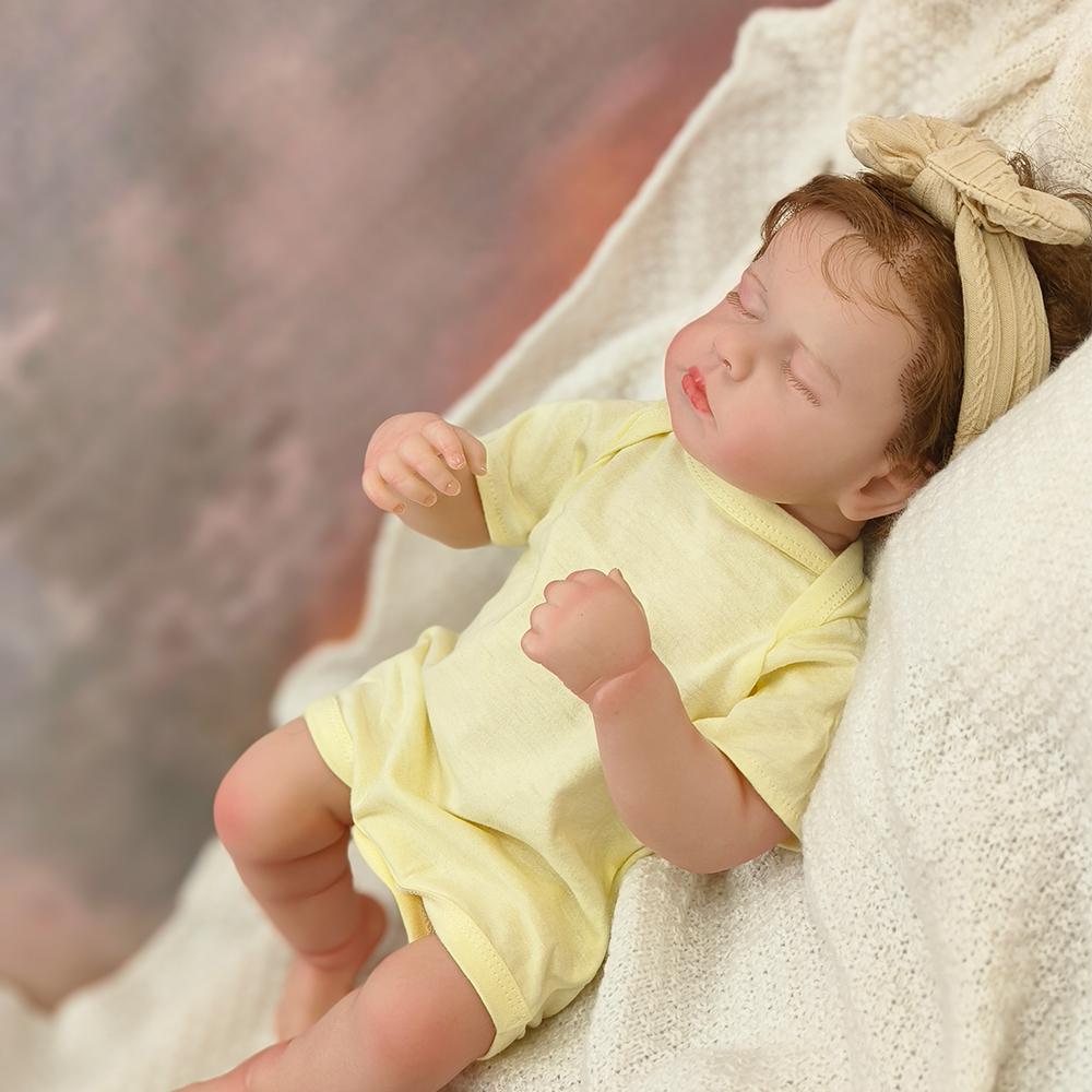 Reborn Bebe Puppe SpielzeugLoulou Neugeborenenpuppen Schlafendes Baby Handgefertigt Bemalt Lebensechte 3D Haut mit Sichtbaren Adern Puppenspielzeug
