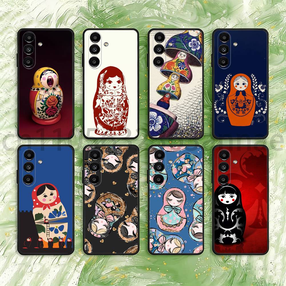 Cute Cool Russian Art Matryoshka Phone Case For Samsung S25,24,21,22,23,S30,Ultra,S20,Plus,Fe,Lite,Note,S10,S9,Black Soft Shell