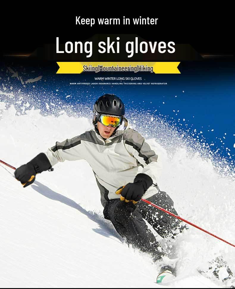 Insulated Cotton Cowhide Ski Gloves: Non-slip, Touchscreen, Long Winter Five-Finger Warmth