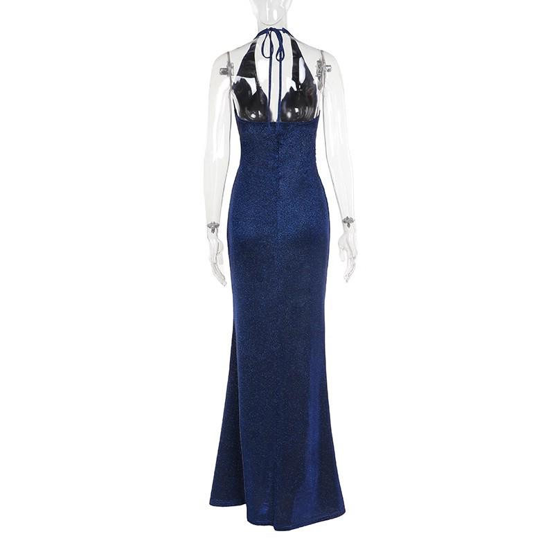 Rochie de Ziua de Naștere Albastru Francez Scânteietoare cu Gât Halter - Elegantă, Sexy și Trendy Rochie 2025