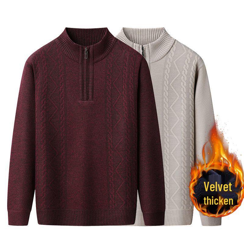 Men's High Neck Half-Zip Fleece Sweater – Trendy, Thick Knitwear for Autumn & Winter